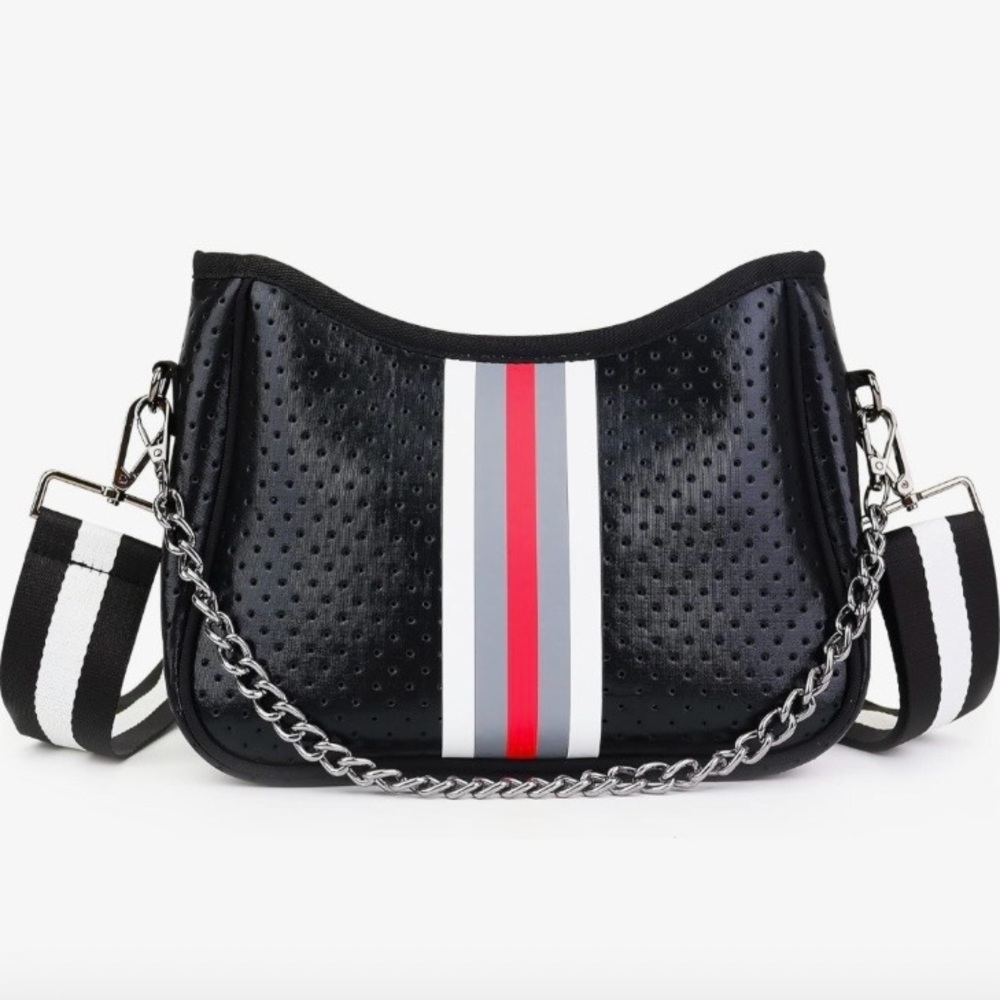 IBEE Black Red and White Neoprene Crossbody Bag Set